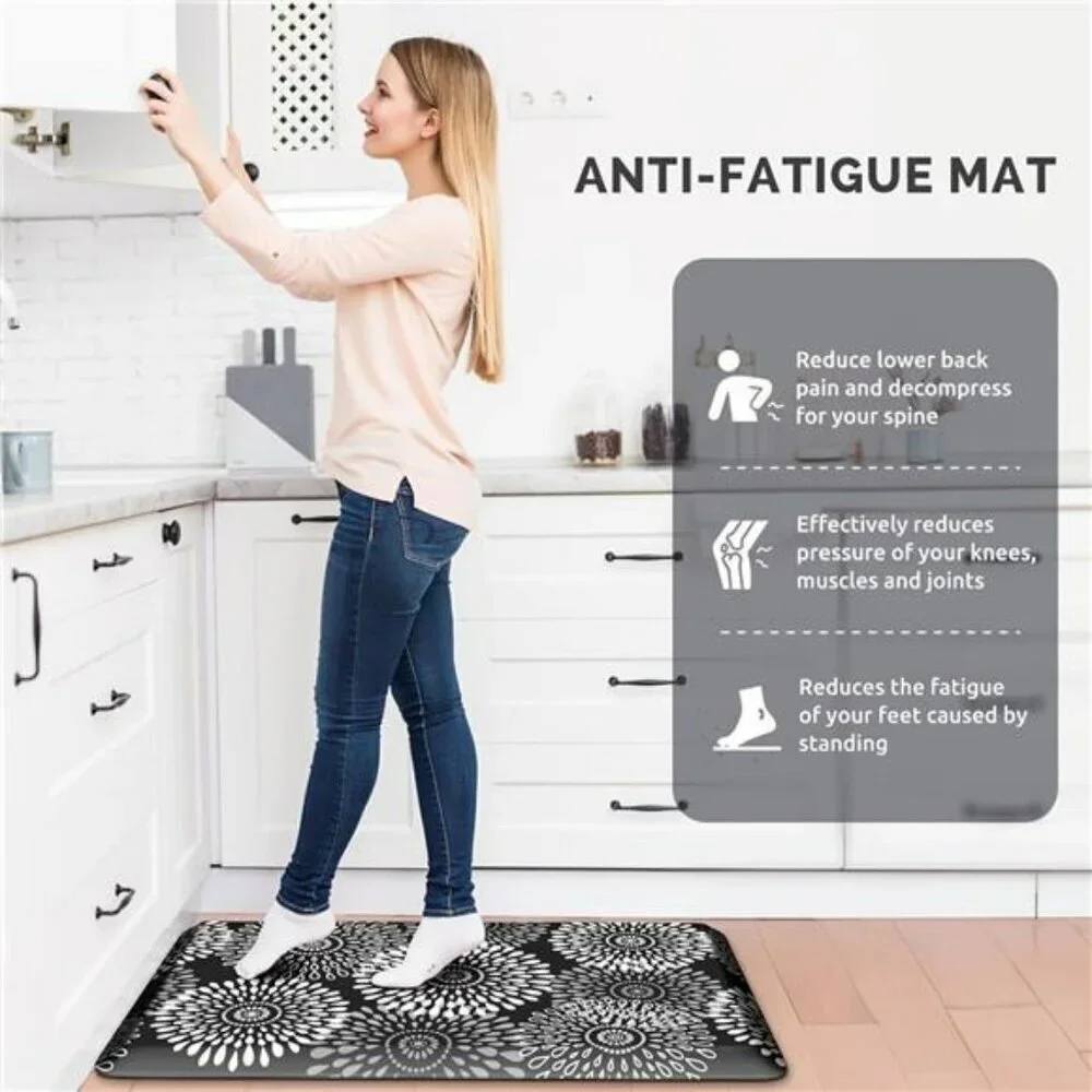 Black Anti Fatigue Kitchen Mat Cushioned Waterproof Non Slip Floor Rug 17x28
